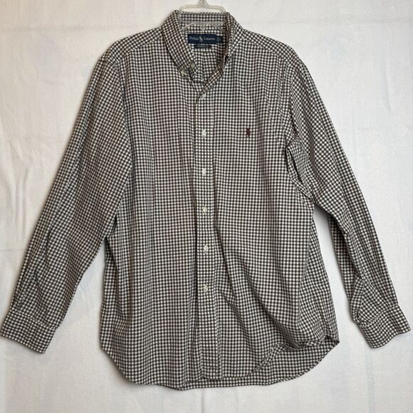 Ralph Lauren Polo Shirt‎ Mens Large Brown Red Pony Button Up Classic Fit Cotton - Picture 1 of 8